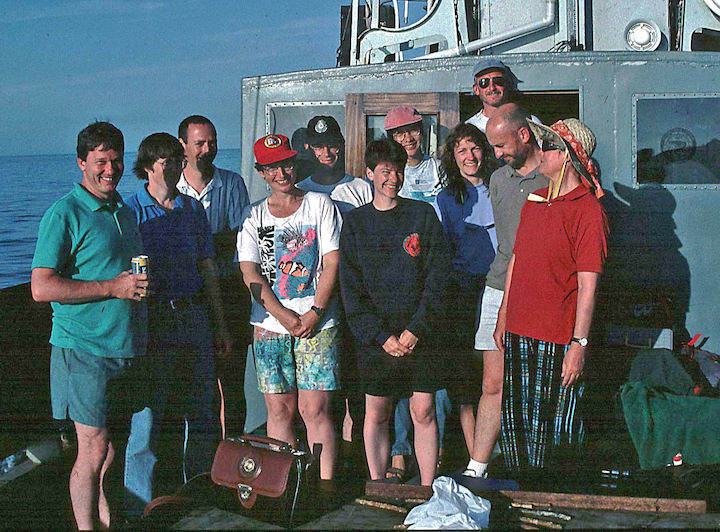 A group of Marine Conservation Society volunteer divers who participated in a week-long ‘conservation break’ at Lundy in July 1997 © Robert Irving